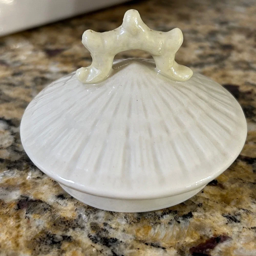 Vintage Belleek Limpet Teapot Irish Parian China Shell Coral Handle Yellow Luste